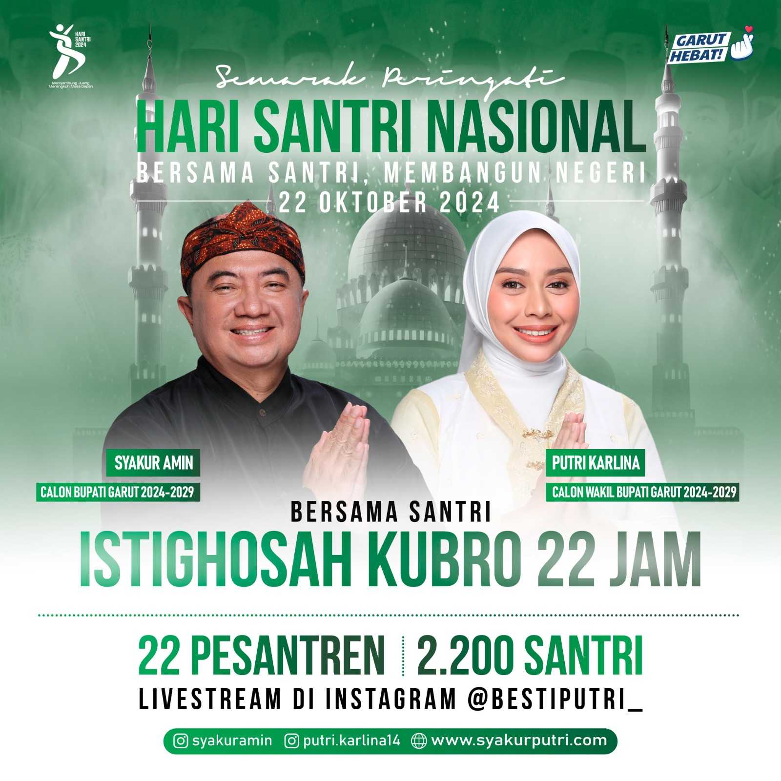 Syakur-Putri Rayakan Hari Santri dengan Istighosah Bersama 22 Jam Nonstop dengan 2.200 Santri di 22 Ponpes